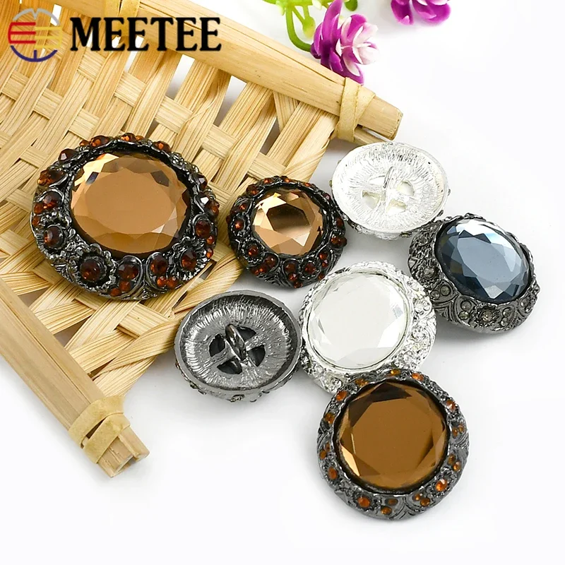 

2/5Pcs Meetee Round Metal Button with Rhinestone 25/28/38mm Shank Buttons for Coat Bag Garment Sewing Material Accessories