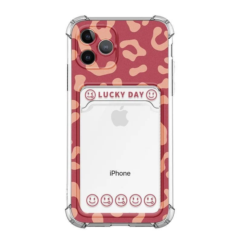 Śliczny szczęśliwy kwiatowy wzór Miękka torba na kartę Etui na telefon iPhone 16 15 14 13 12 11ProMax Mini X XS XR Plus Portfel Przezroczysta osłona