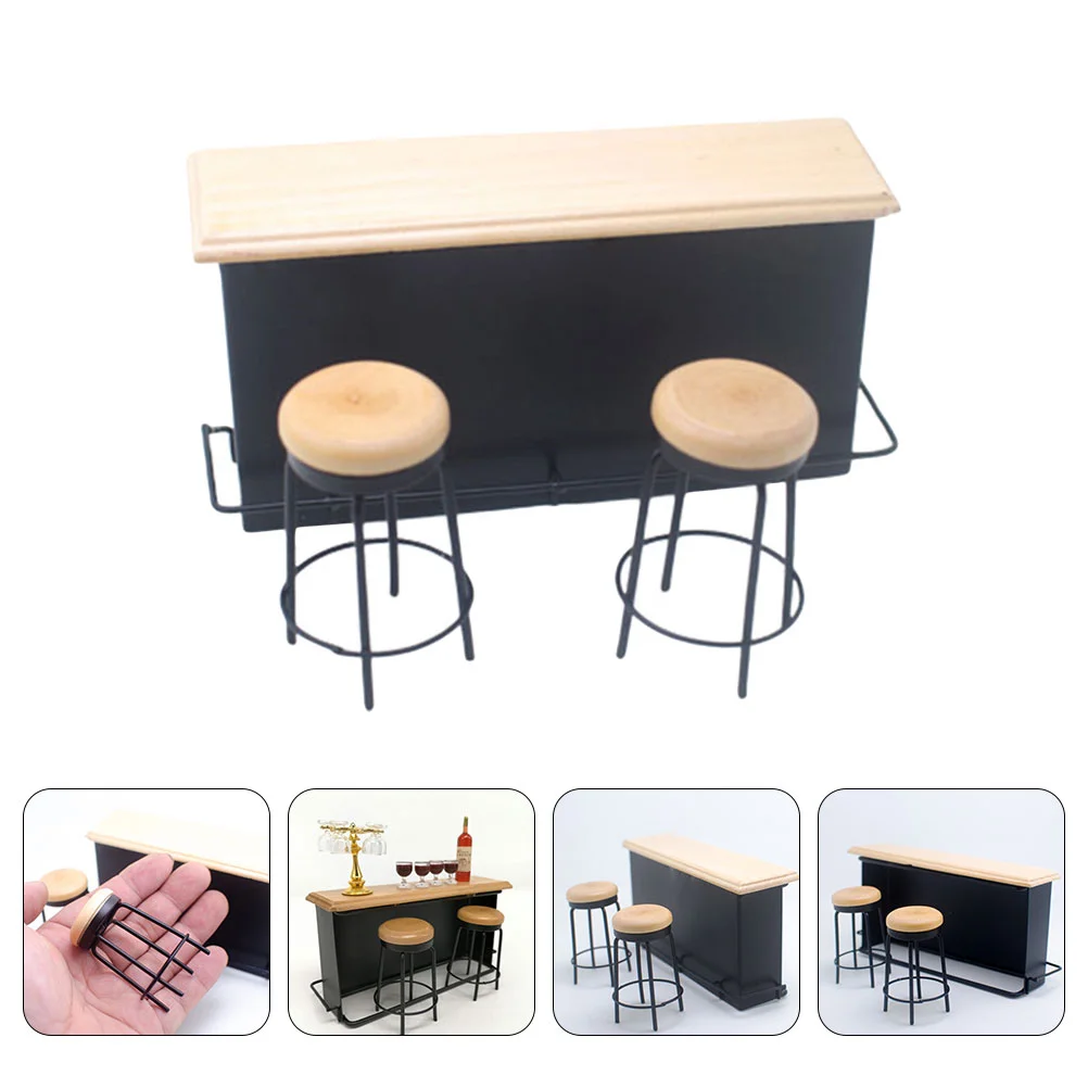 Dollhouse Bar Mini Counter Decorations Stool Adornments Ornament Miniature Scene Model Accessories Props