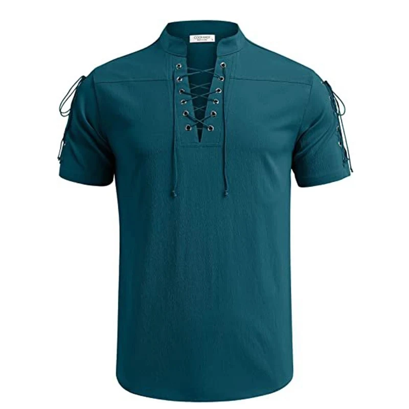 Summer New Men\'s V-neck shirt Men\'s Short-Sleeved T-shirt Cotton and Linen Led Casual Men\'s T-shirt Shirt Male Breathable tops