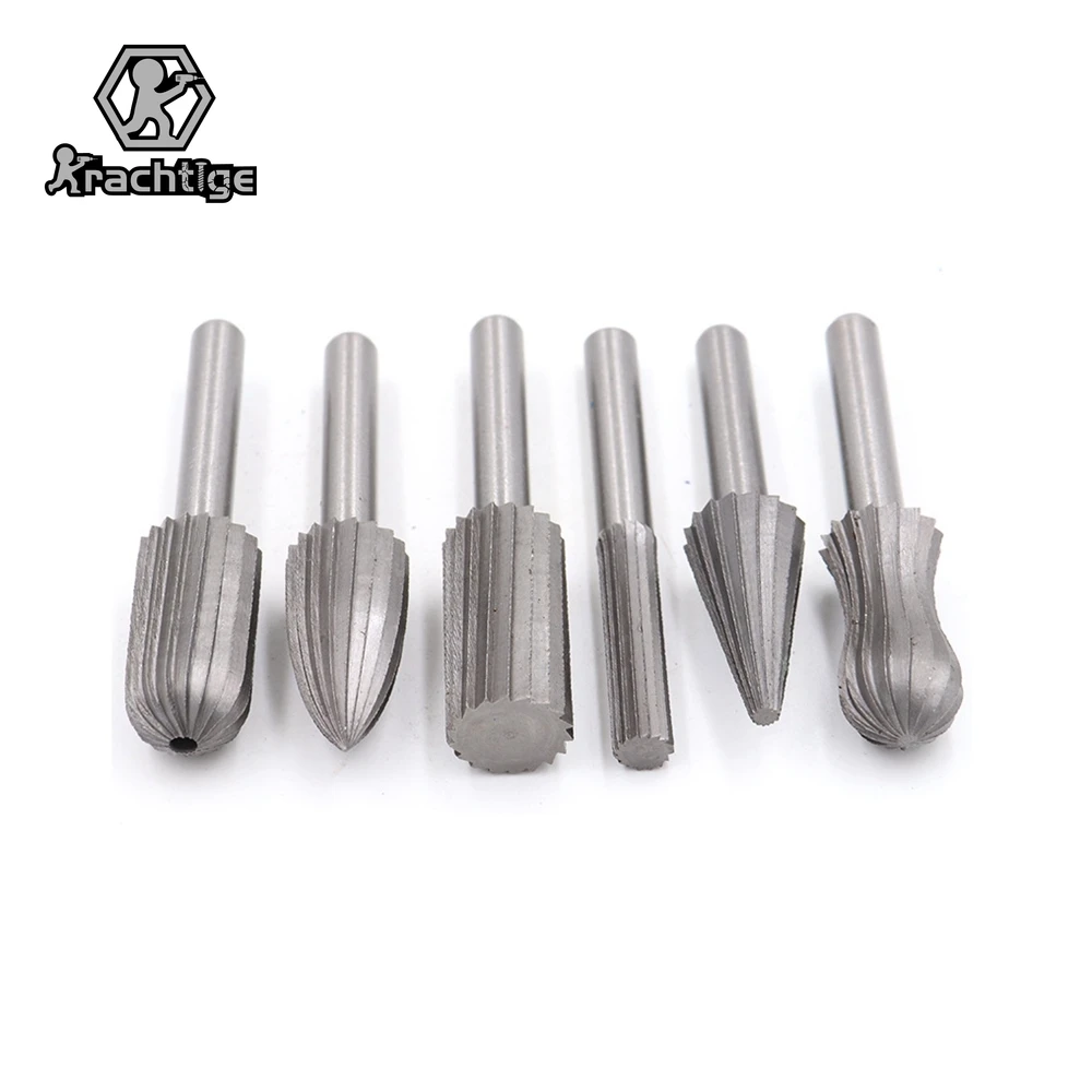 

Krachtige 6Pcs HSS Rotary Burr Tools Drill Bit Set 6mm Shank Wood Cutting Routing Router Grinding Bits Milling Cutters