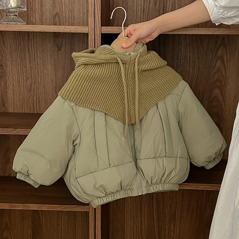 أزياء الشتاء الفتيان والفتيات معطف دافئ بلون مع قبعة محبوكة/وشاح تنوعا سترة مبطنة بالقطن يندبروف أبلى #3