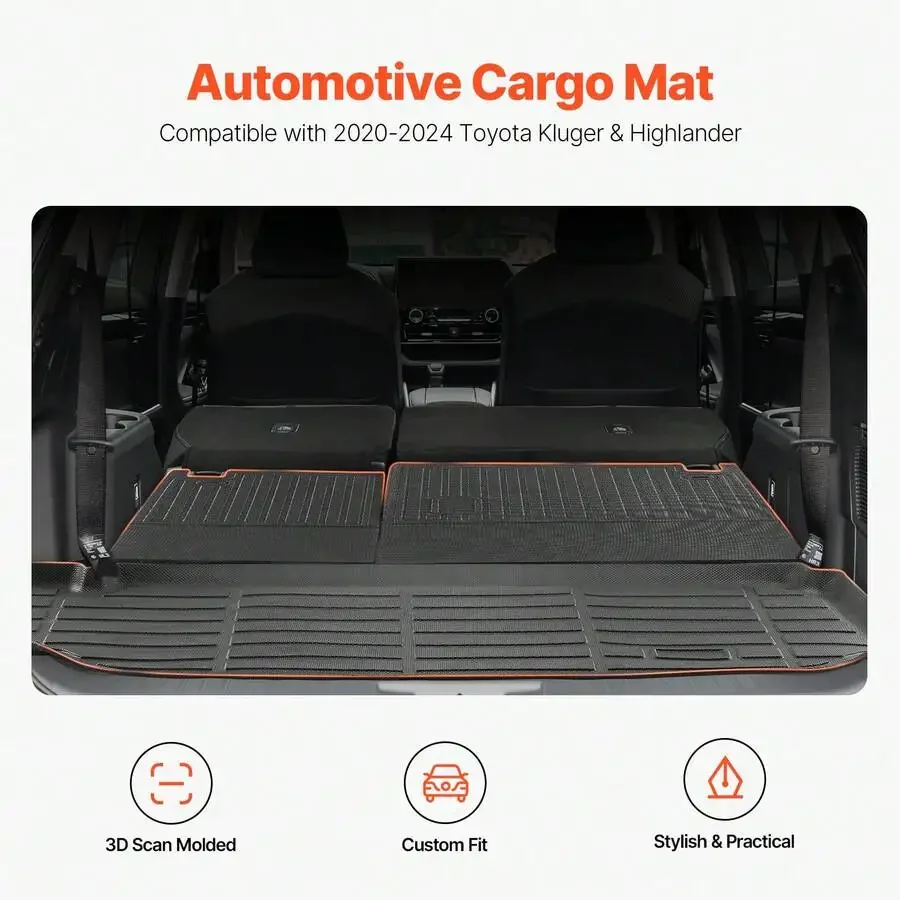 Cargo Mats Compatible With Toyota Kluger & Highlander 2020-2024, Custom Fit TPE Cargo Liner Set For SUVs, Trunk And Rear Back