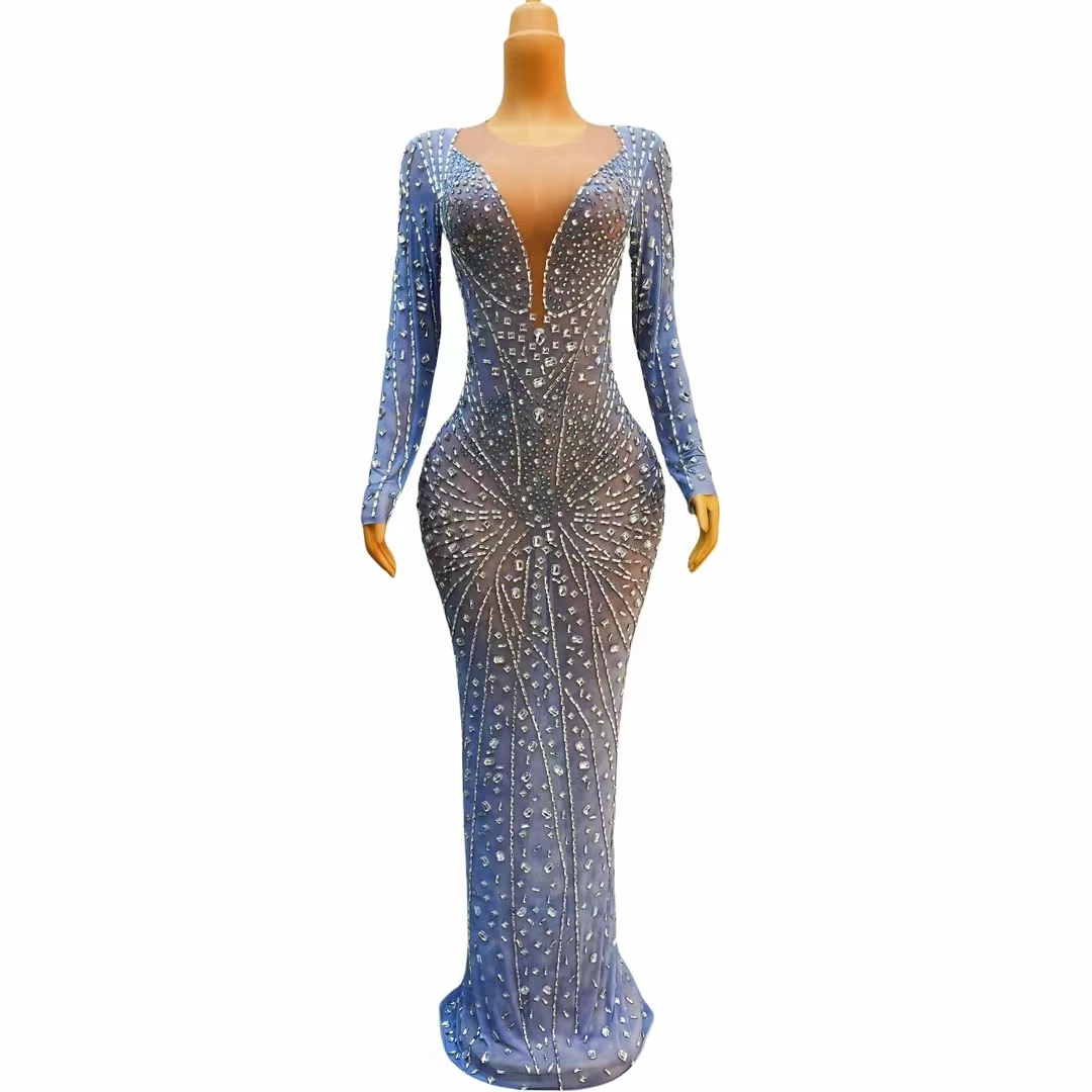 

Vestido De Festa Sexy Lady Mesh Diamond Crystal Birthday Party Gowns Pageant Rhinestone 2024 Prom Dress Maxi Women Evening Dress