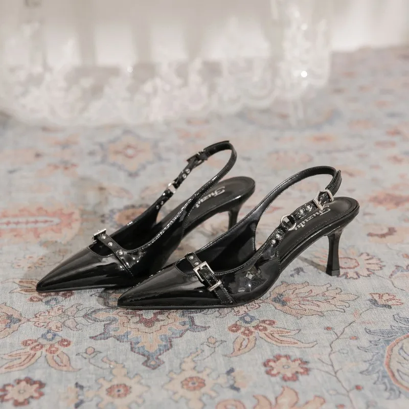 

French women's shoes 2024 summer new punk style high-heeled sandals fashion temperament after empty shoes