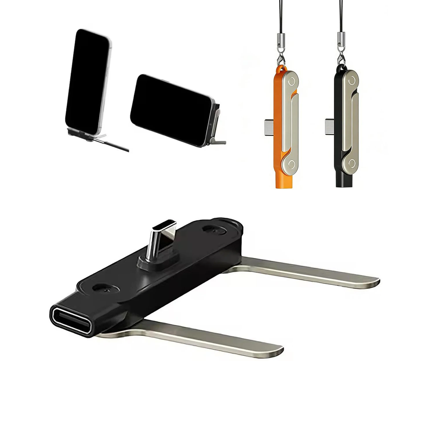 240W USB C to USB C Foldable Stand Adapter Data Cable with 360° Holder for Desk Gaming Office Car Travel Right Angle