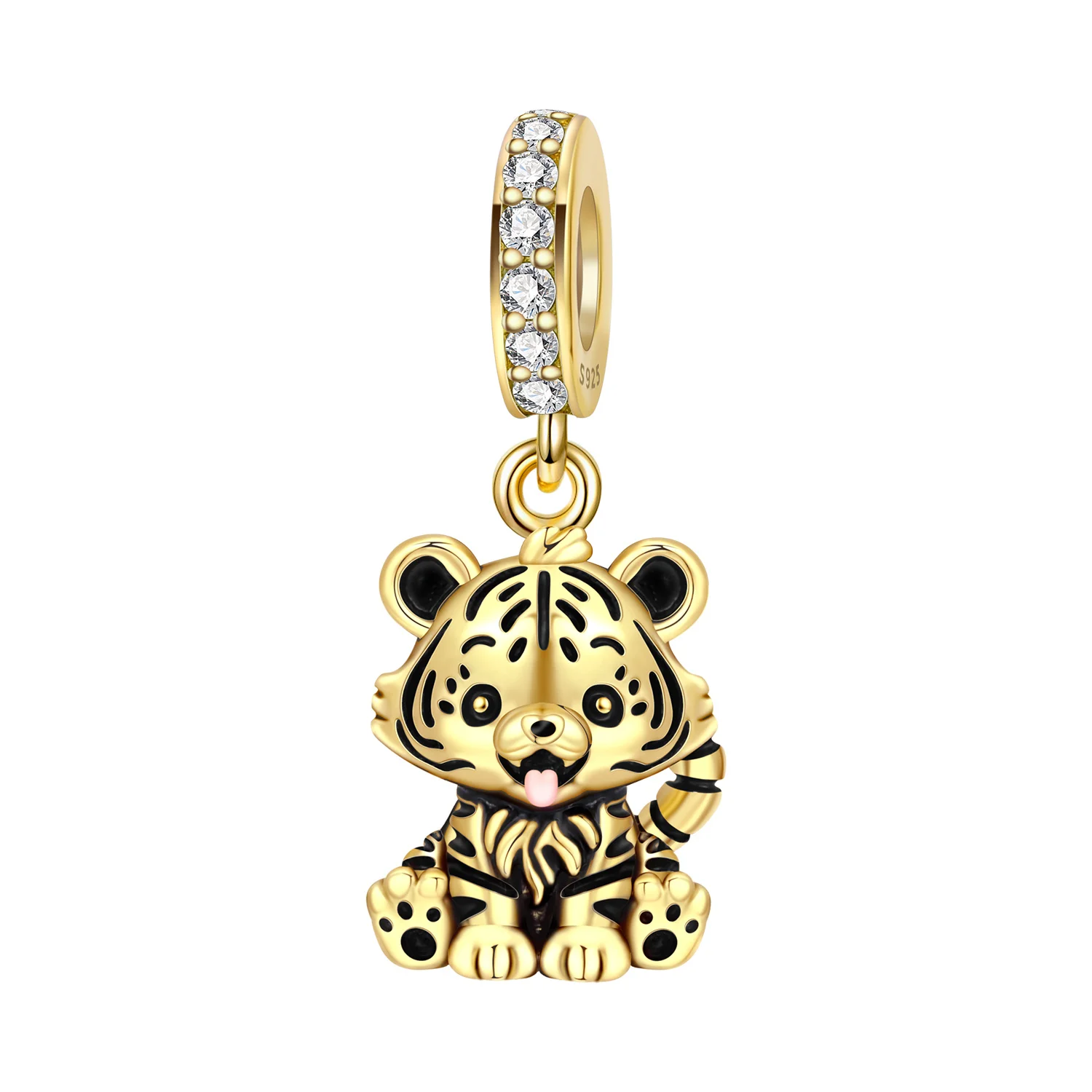 PANPOKI 925 Sterling Silver Cute Little Tiger Animal Charms Beads Pendant Fit DIY Bracelet Necklace Jewelry Souvenir Gifts