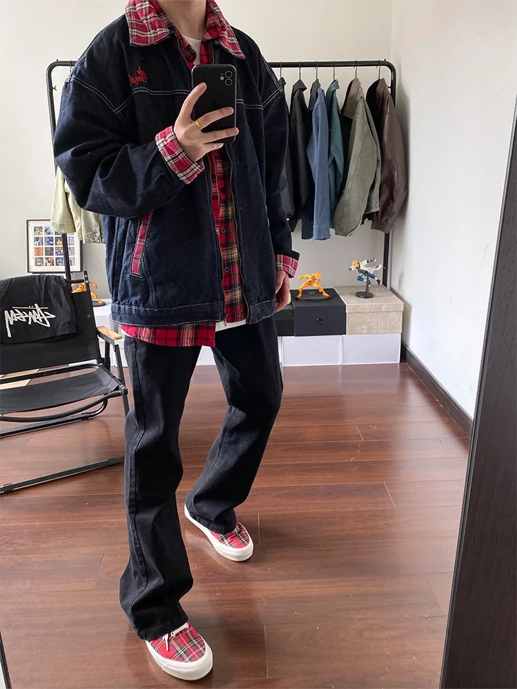 

Slim Fit Elastic Denim Jeans Men's Spring Autumn American Retro Sle Straight Leg Micro Flared Pants Youth Trendy Cotton Pol...