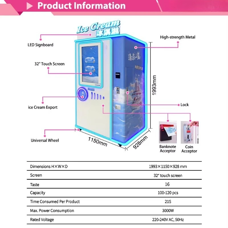 Commercial Ice Cream Vending Machine for Gym Mall and School Automatic Soft Serve Ice Cream Business