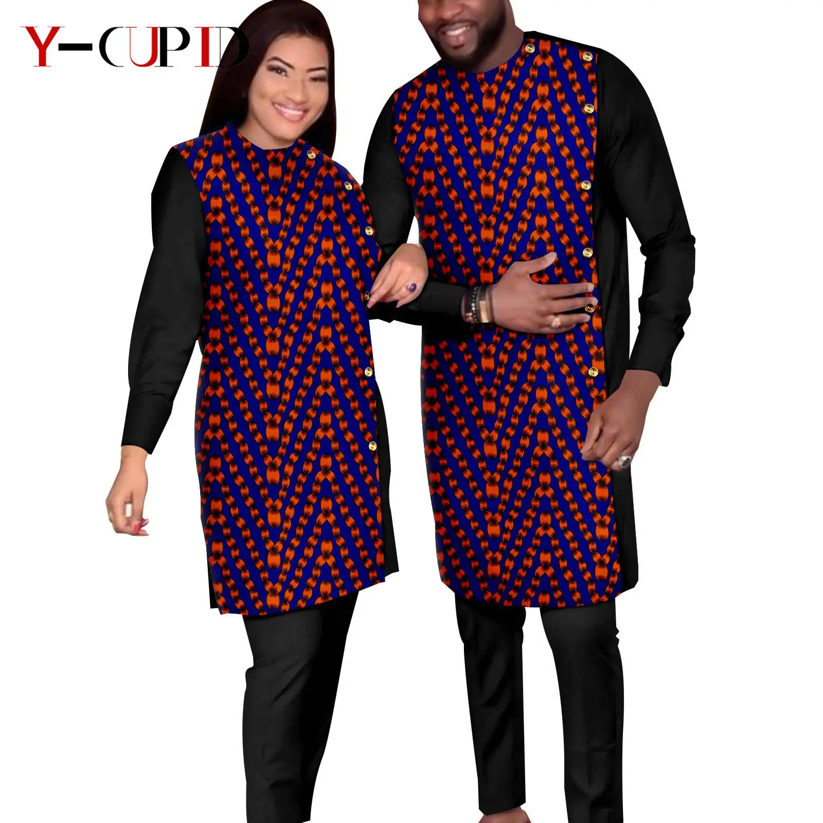 Dashiki African Women Print Top and Pant Sets Matching Men Outfits Bazin Riche Traditional Wedding Clothes for Couples Y23C025