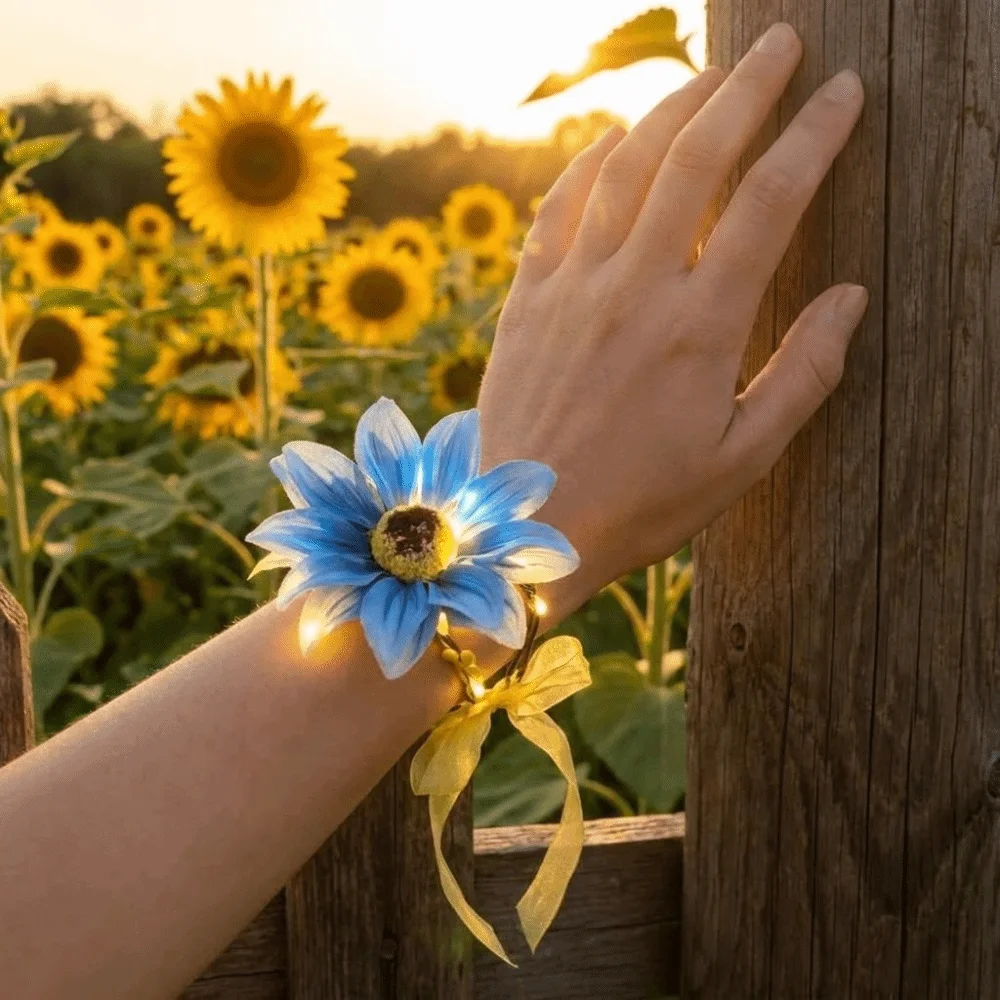 2pcs Bright Sunflower Styled Glowing Sunflower Wristband Lightweight Soft Glowing Light Children Party Wristband