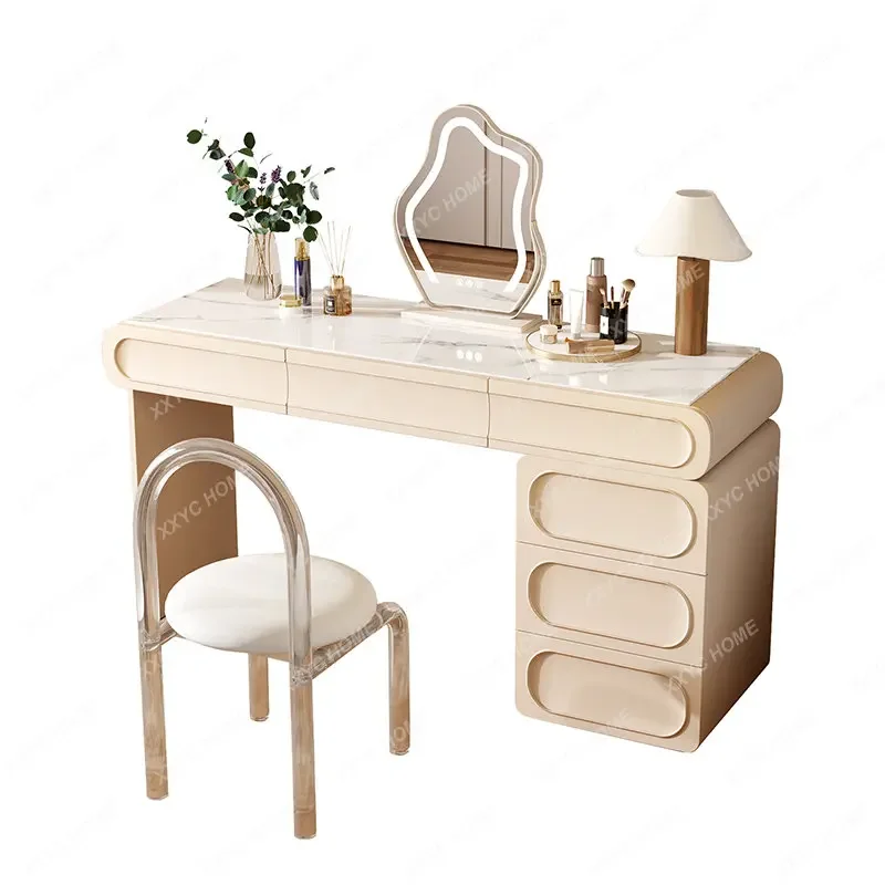 Sili Cream Style Dressing Table French Stone Plate Makeup Table Modern Minimalist Bedroom Cosmetic Cabinet Storage Cabinet