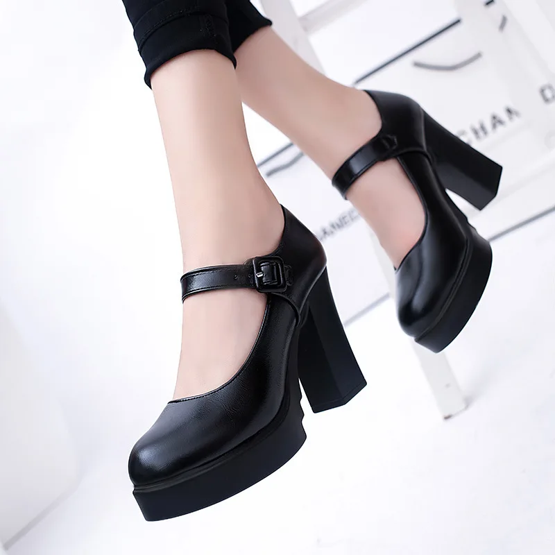 Women\'s shoes on Heels Women Platform Pumps Spring Summer Shallow Mouth Buckle Strap Shoes Round Toe Shoes for Women 2023