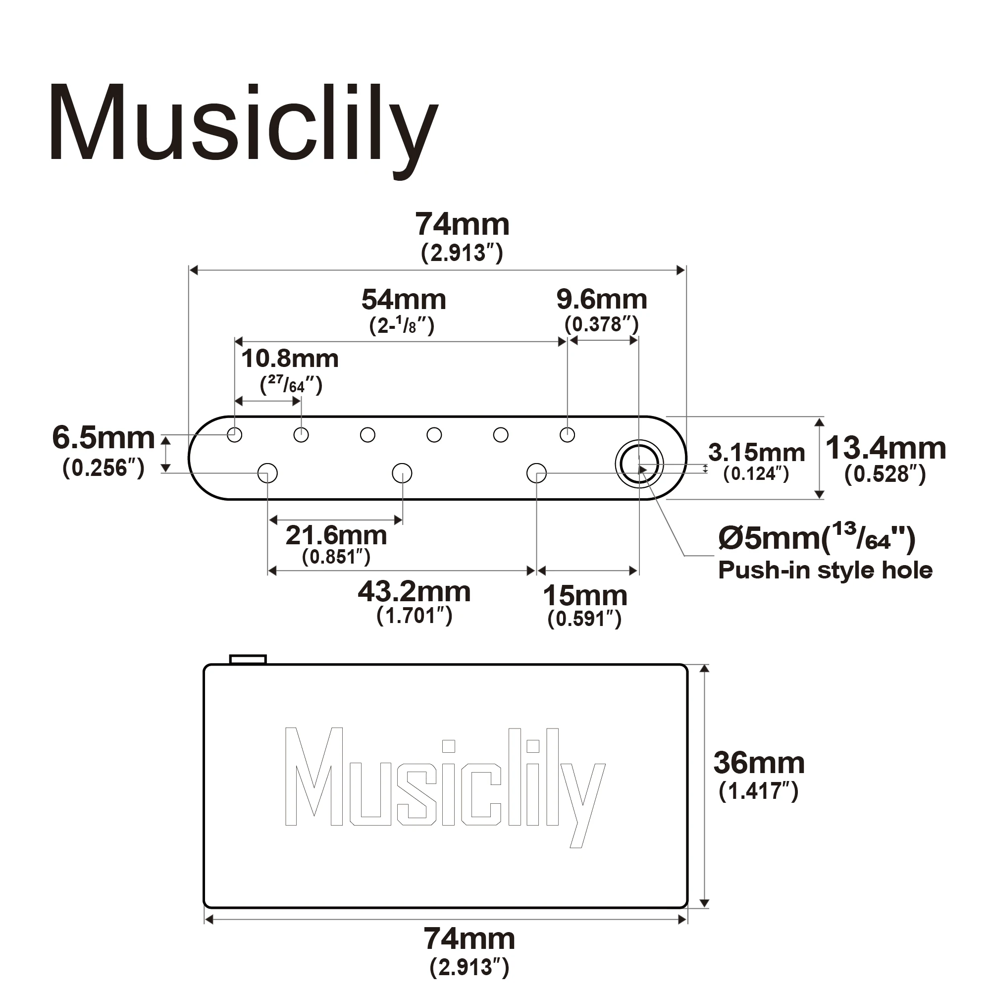 Musiclily Ultra 54mm Full Brass 36mm Tremolo Block for ST Style Electric Guitar Wilkinson M Series Bridge