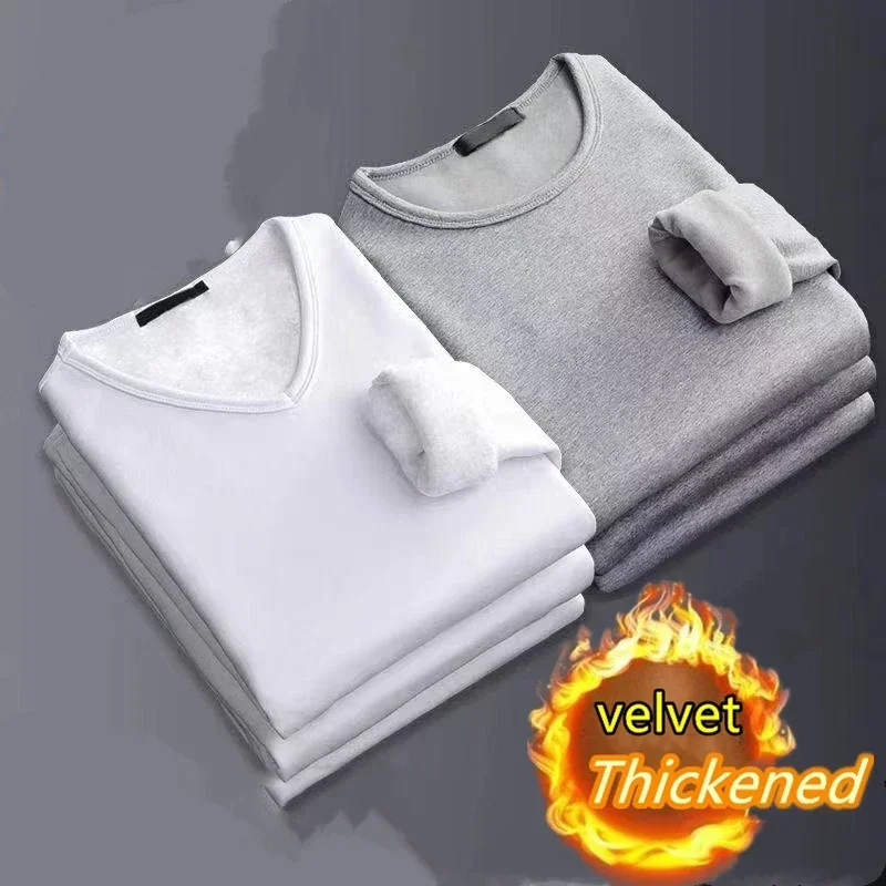 Winter Thermal Underwear 2PC Velve Long-Sleeved T-Shirt Men Fleece Sport Top Thickened Thermo Clothing Comfortable Warm Top