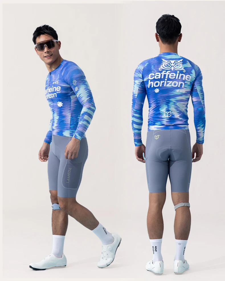 

LAMEDA New Women Men Coffee Hawk Print Long Sleeve Cycling Jersey Full Front Zipper Summer Breathable Quick Dry Road Bike Tops