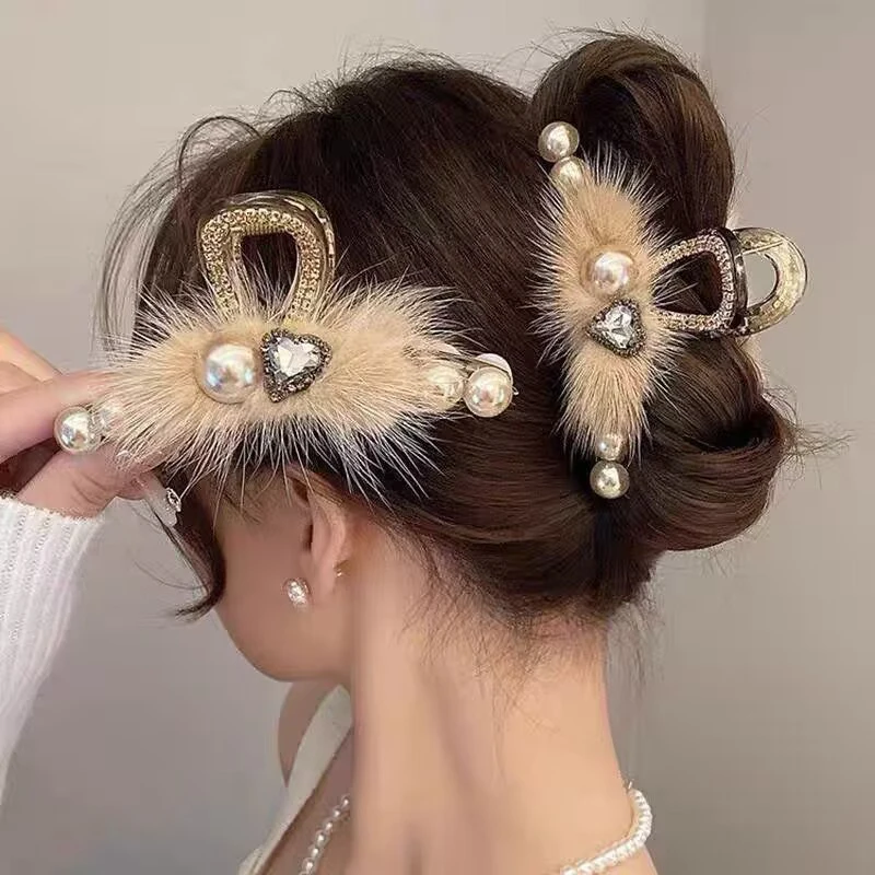 Retro Fluwelen Parel Haar Clip Accessoires Voor Vrouwen Mode Elegante Acryl Klauw Clip Meisjes Haar Clip Accessoires