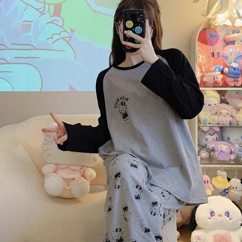 Sanrio Anime Fall and Winter New Home Pajamas Kawaii Hello Kittys Pochacco Cute Home Leisure Long-Sleeved Pajama Set Girls Gift