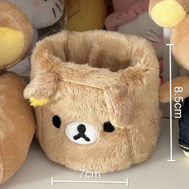 Rilakkuma-portalápices de felpa, contenedor de bolígrafos para cosméticos, accesorios de escritorio Kawaii, organizador de oficina, caja de almacenamiento de papelería para niños, regalo