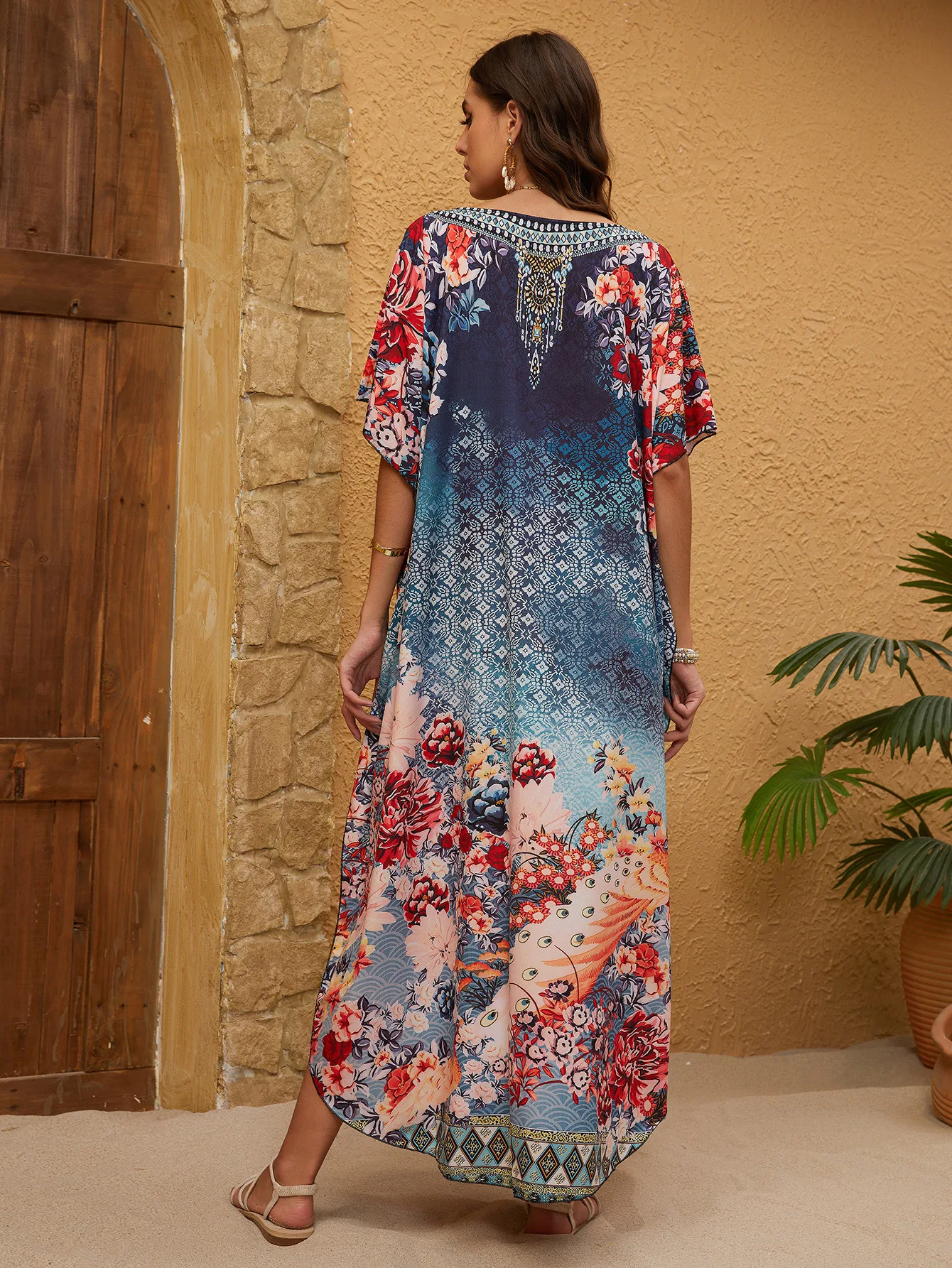 Sukienki Kaftan dla kobiet Plus Size strój kąpielowy zakrywają Kaftan Maxi tunika plażowa kostium kąpielowy