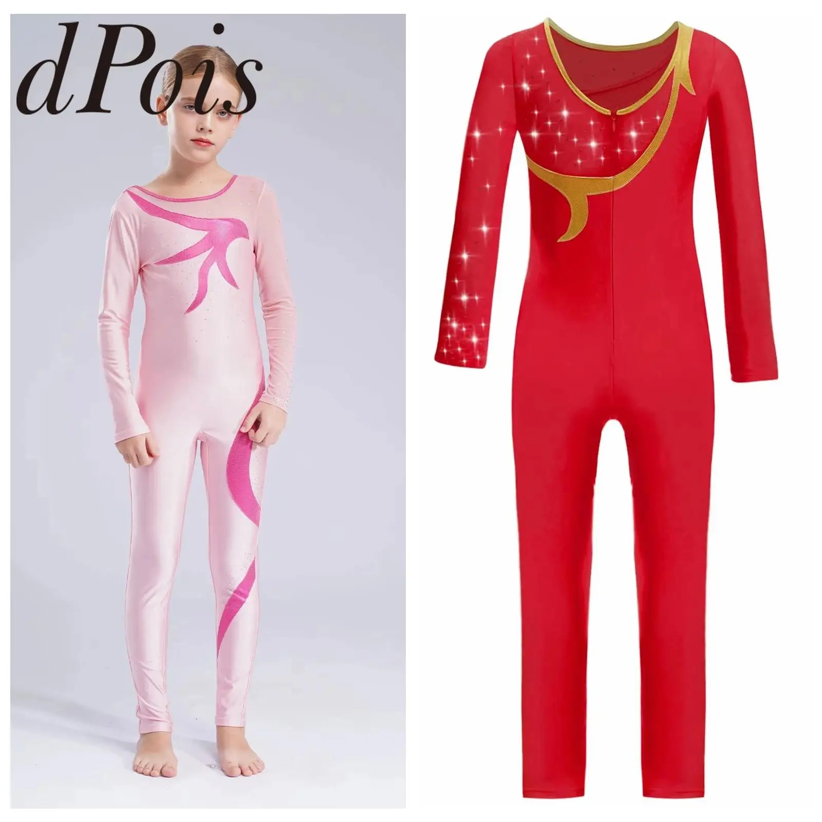 

Kids Girls Full Length Bodysuit Gymnastique Rythmique Jumpsuit Teens Ballet Leotard Children's Rhythmic Gymnastics Bodysuits