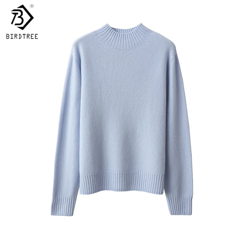 

Birdtree,100% Sheep Wool Seamless Knitted Sweater,Woman Mock Neck Bottoming Warmth Knitwear,2025 Autumn Winter Pullover T5O708JF