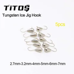 5pcs de pesca Tungsten Ice Jig Hook 2.7mm-7mmTear Drop Winter Ice Pike Perch Crappie Tungsten Fishing Bait Winter Fishing Hooks