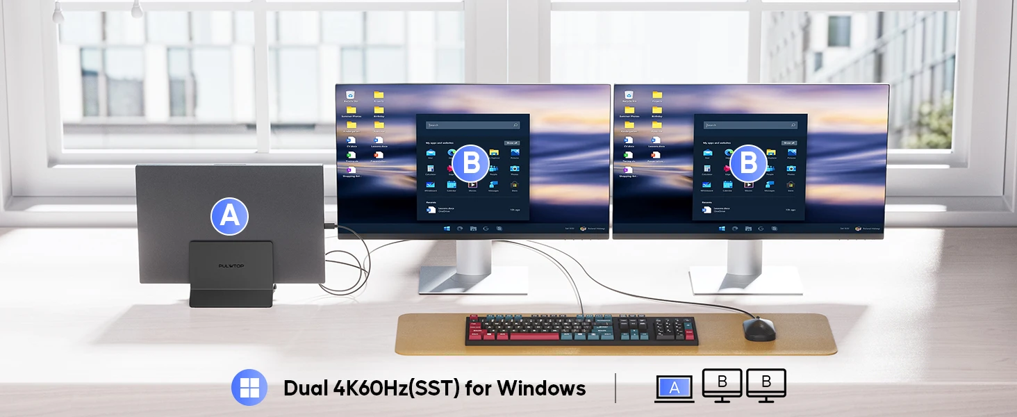 PULWTOP USB-C-Dockingstation für zwei Monitore, mit 2 HDMI 4K, USB C 10Gbps, USB A 5Gbps, USB A 2.0, Ethernet, für Laptops mit Typ-C-Anschluss – Detail 2