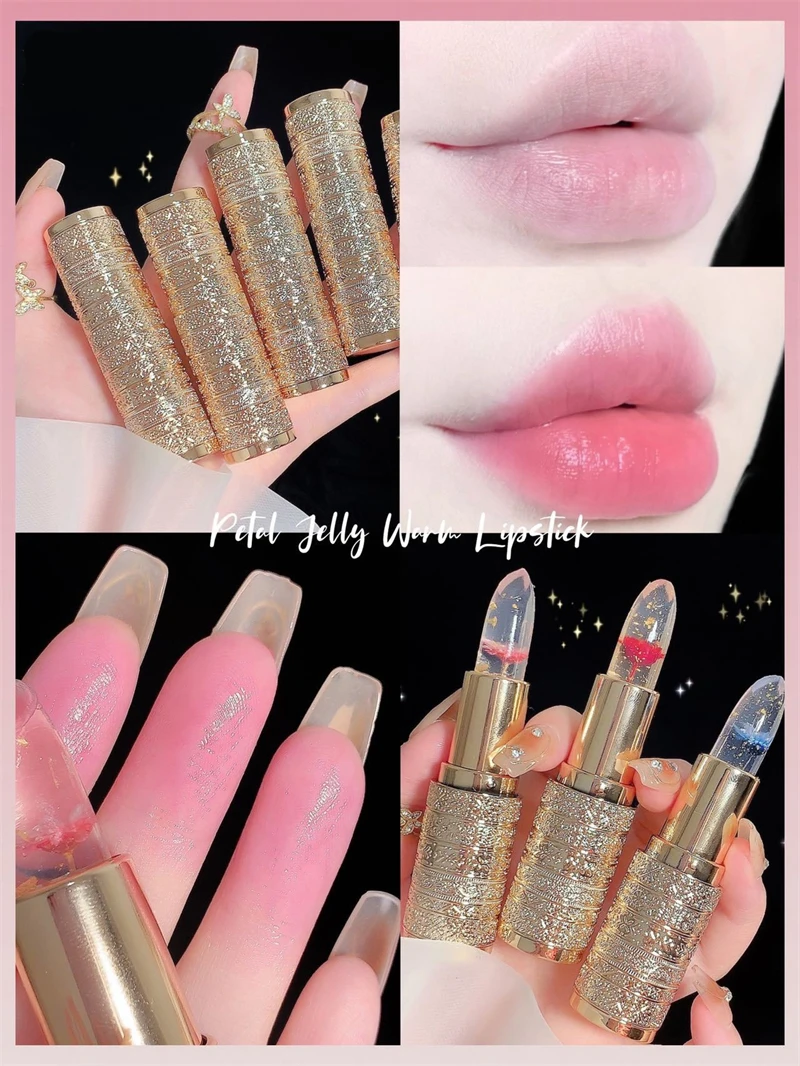 Temperaturfarbwechselnder Blumen-Lippenstift Feuchtigkeitsspendender Kristall-Lippenbalsam Wasserfester Langanhaltender Jelly-Lippenstift Lippenpflege Make-up – Detail 3