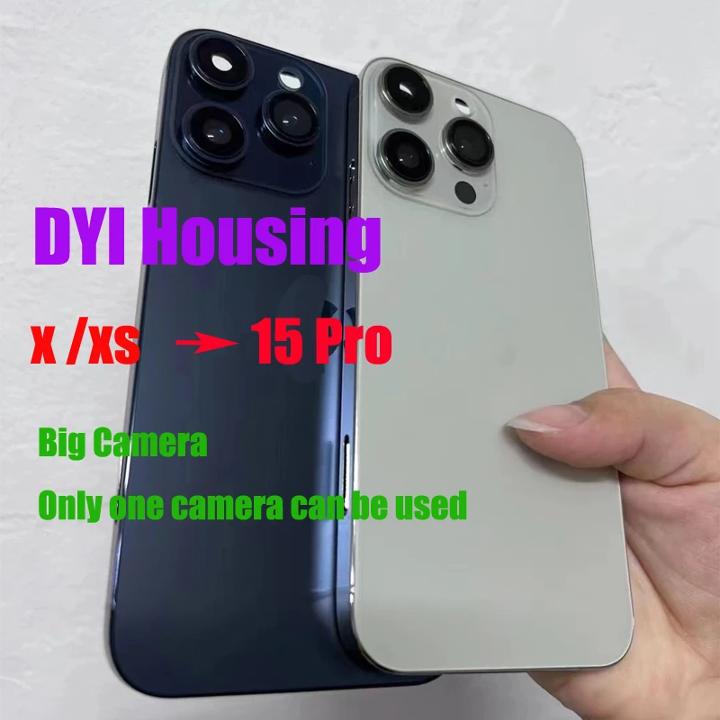 For iphone X XS Max Like iPhone 15 Pro Housing X Up To 15Pro DIY Big Camera Back Cover Housing Battery Middle Frame Replacement