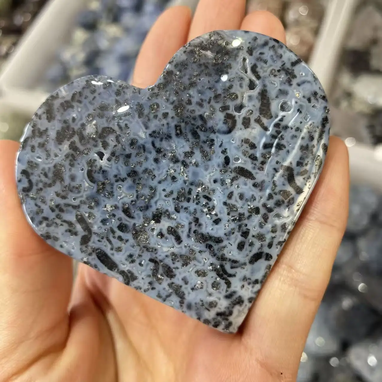 Natural Blue Agate Crystal Quartz Heart, For Healing Energy, Home Decoration, Demagnetization Divination, Purification Meditatio