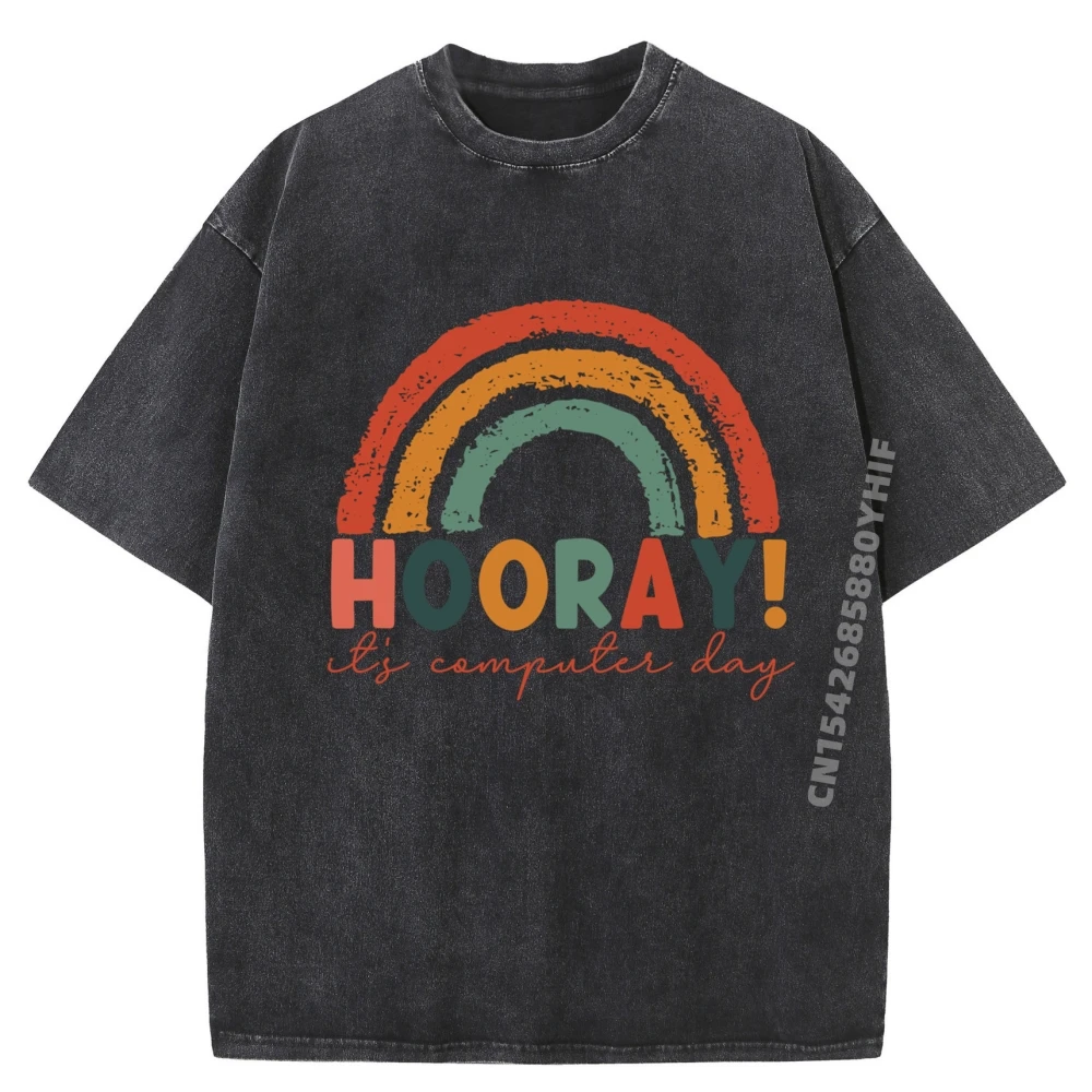 

Hooray It Computer Day Мужская дизайнерская одежда Уличная одежда Футболки большого размера с принтом Харадзюку Свободная стираная рубашка