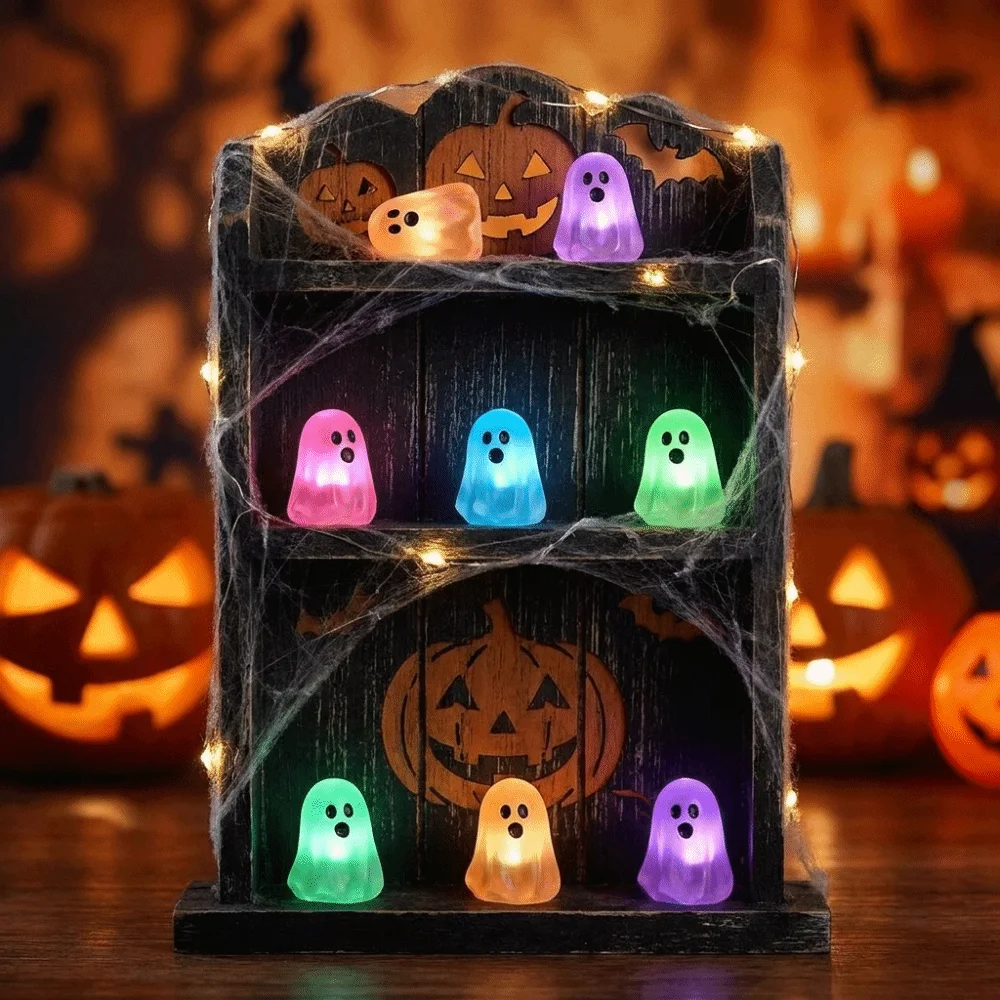 12 PCS/SET Transparent Glow in The Dark Ghosts Resin Creative Ghost Ornaments Cute Luminous Ghost Statues Gift