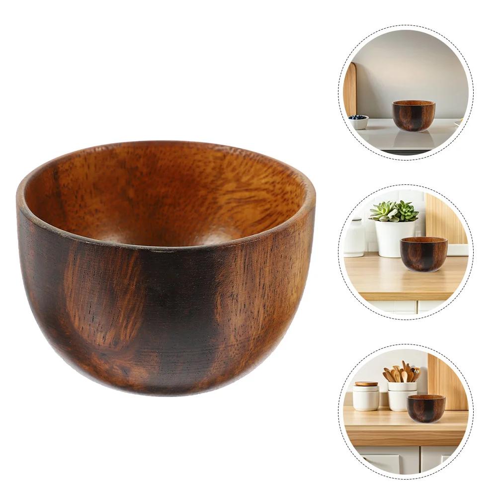 

Japanese Style Solid Acacia Wood Rice Bowl Flat Bottom Design for Salad Fruit Noodle Serving Multi-Functional Kitchen Decorative