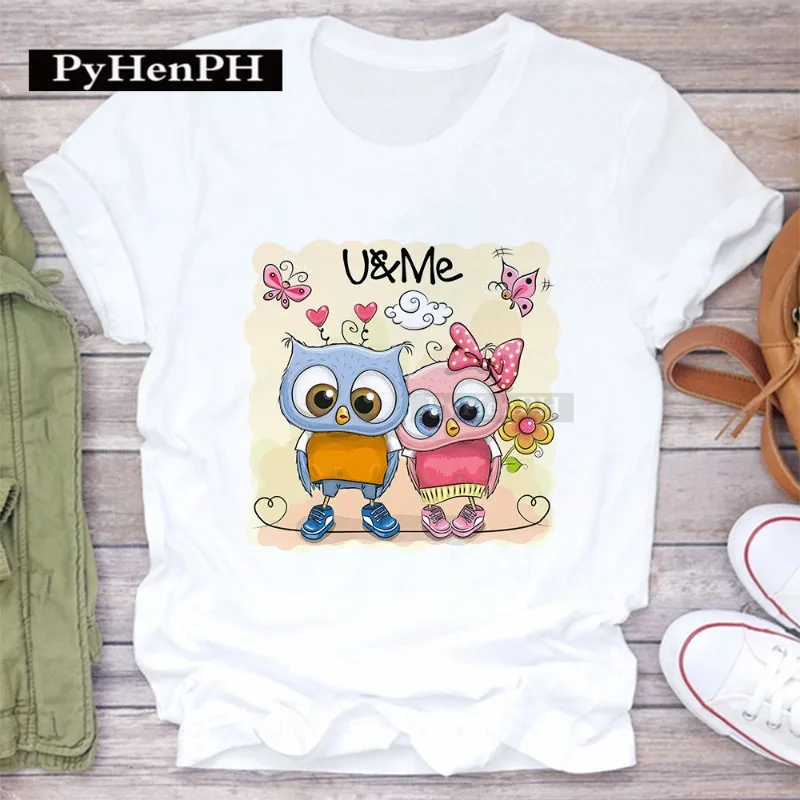 

Cool Owl Tshirt New Fashion Owl Print Loose T-shirt Female Student Short Sleeve White T-shirt Graphic T Shirts Harajuku Tops