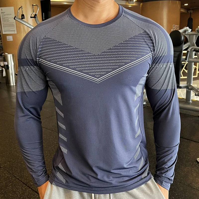 Long sleeved T-shirt Running Sports Shirt Men's Fitness Compression Long Sleeve Upper Clothing Crew Neck Indoor fitness clothing image 5
