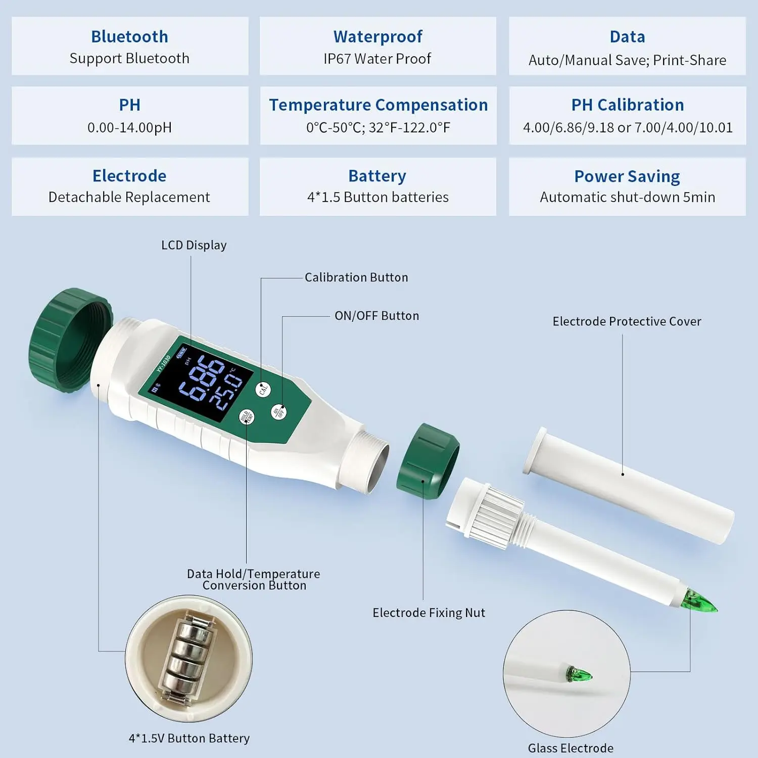 Analisador digital de álcalis, testador de massa, ph, solo, bluetooth, detector de ph, inteligência, pele, qualidade da água, caneta, bluetooth, medidor de ph de alimentos