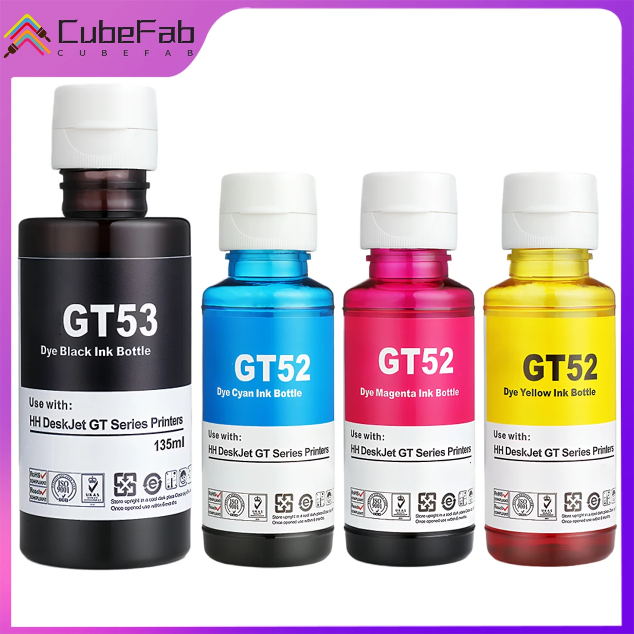 حبر إعادة تعبئة GT51 GT52 GT53 لحبر HP GT51 GT52 GT53 للطابعة HP الذكية 450 455 500 510 515 516 519 530 559 GT5810 GT5820