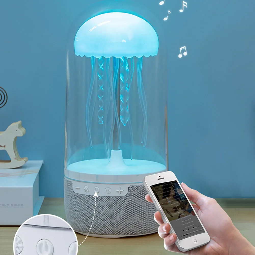 Lámpara de medusas colorida y creativa con altavoz Compatible con Bluetooth, luz nocturna de medusas estéreo HiFi, luz LED de medusas de 1800mAh