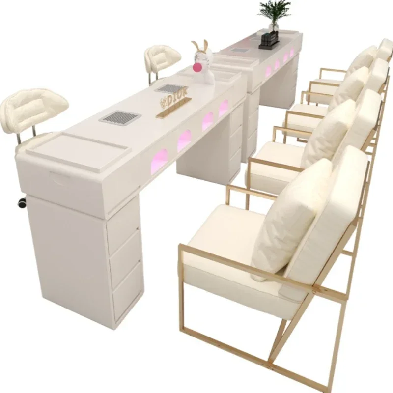 

White Professionals Hand Nail Desk Chair Set Art Designer Manicure Nail Table White Aesthetic Tavolo Unghie Salon Furniture