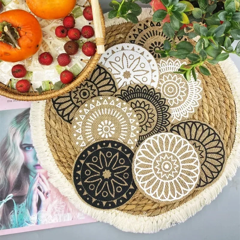 

Woven coasters, ins style, American dining table cotton and linen insulation pads, coffee cup mats, photo taking decorative mats