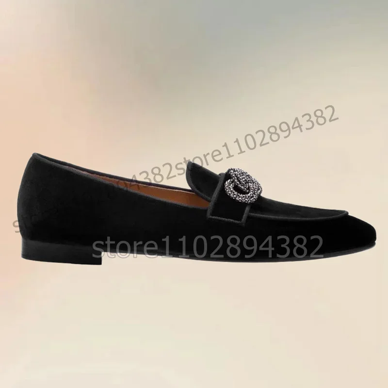 Sapatos masculinos pretos com nó de corrente de cristal, mocassins de cano baixo, sapatos masculinos modernos, luxuosos, feitos à mão, para festas, escritório e uso casual.
