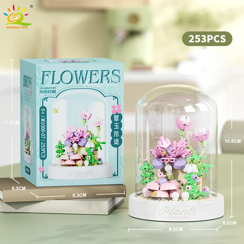 HUIQIBAO MOC Bloemendisplay Box Micro Bouwsteen MOC Mini Bloem Mini Diamant Model Baksteen Speelgoed voor Kinderen Bureau Decoratie
