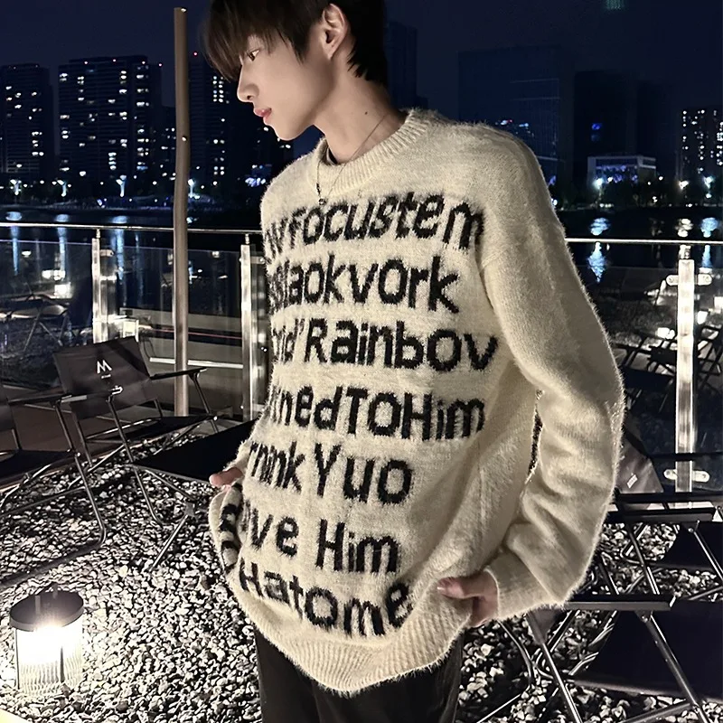 

American Sle Faux Fur Sweater Men's Letter Embroidery Jaet Loose Fit Winter Outerwear Polyester Fiber Long Sve Basebal...