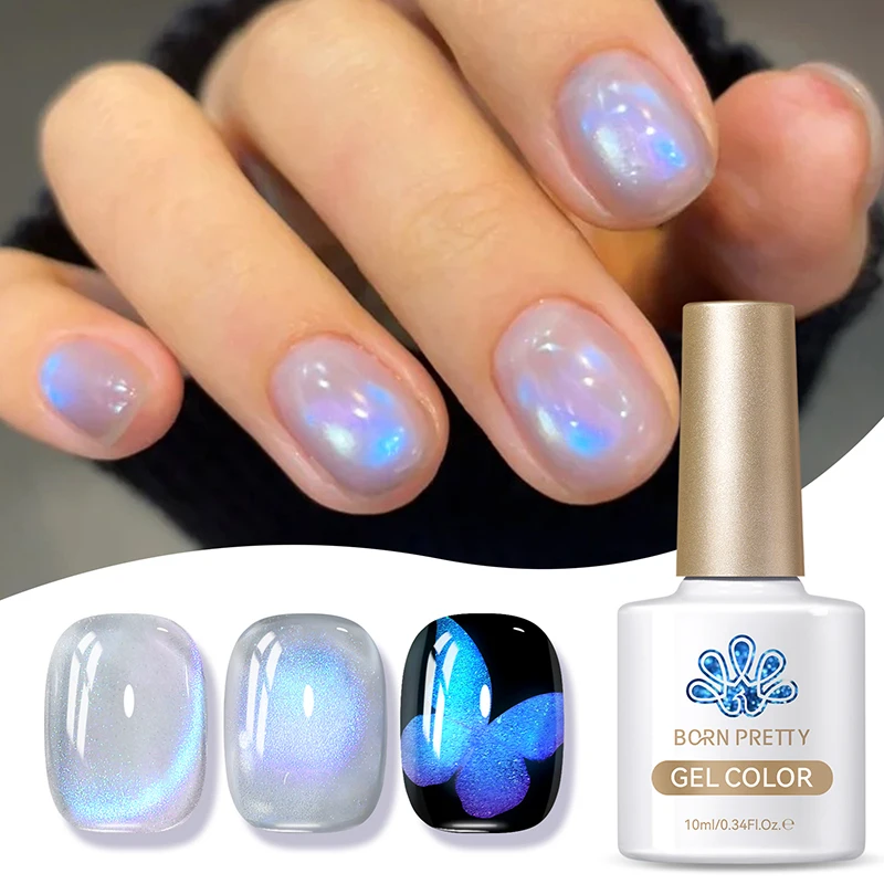 BORN PRETTY 10/15 ml blauer Aurora Cat magnetischer Gel-Nagellack, ultraglanz, Soak Off UV-Gel-Nagellack, klare schwarze Basis erforderlich