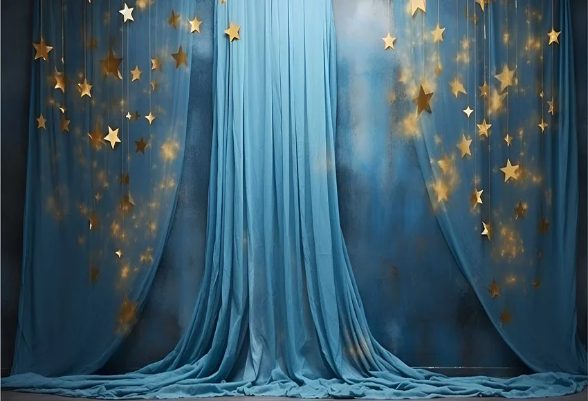 Mehofond Photography Background Blue Curtain Glitter Gold Stars Adult Kids Birthday Party Portrait Decor Backdrop Photo Studio