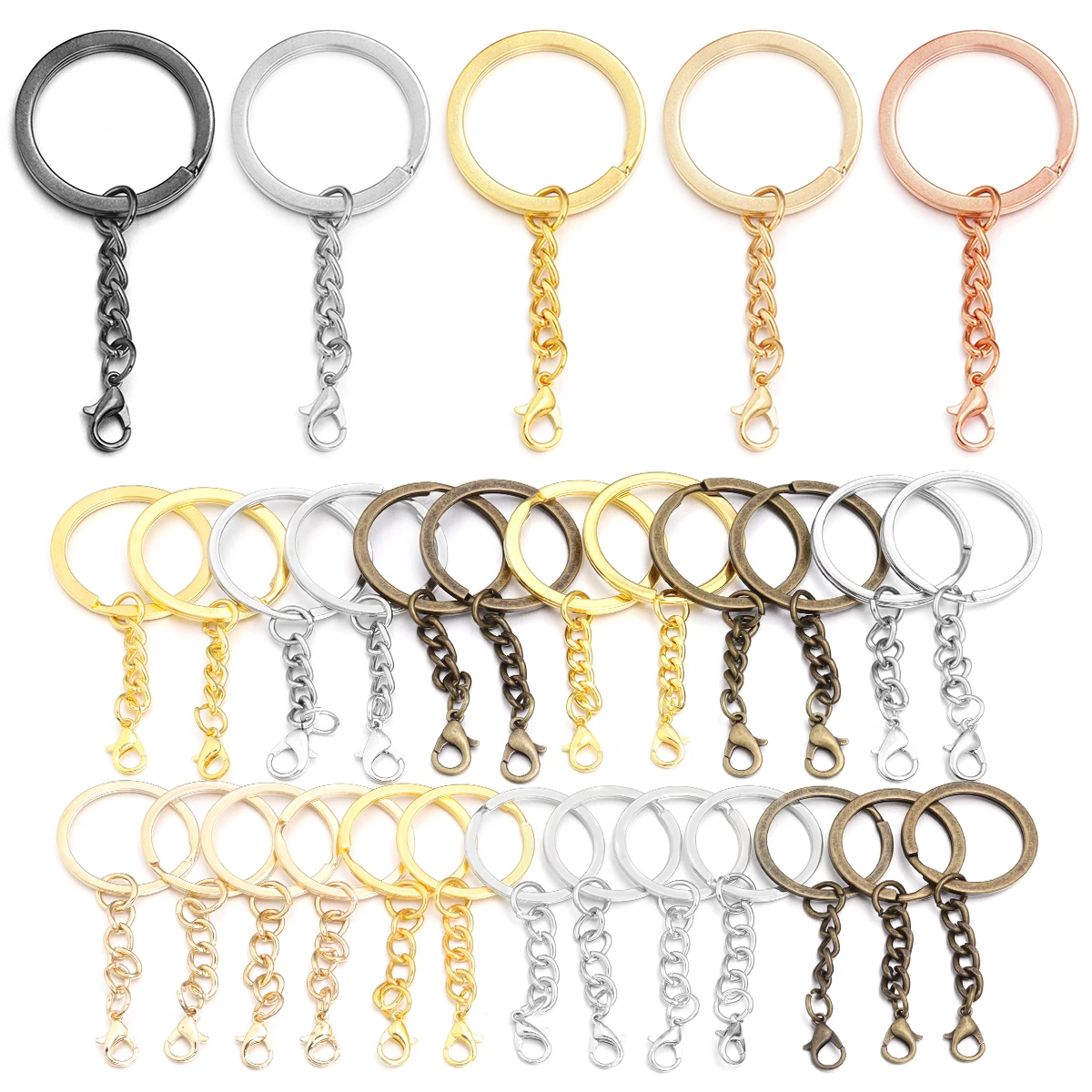 

10pcs/bag Iron Lobster clasp Keychain Key Ring Toy Small Commodity Pendant Connector Jewelry Findings Accessorie Flat Round Ring