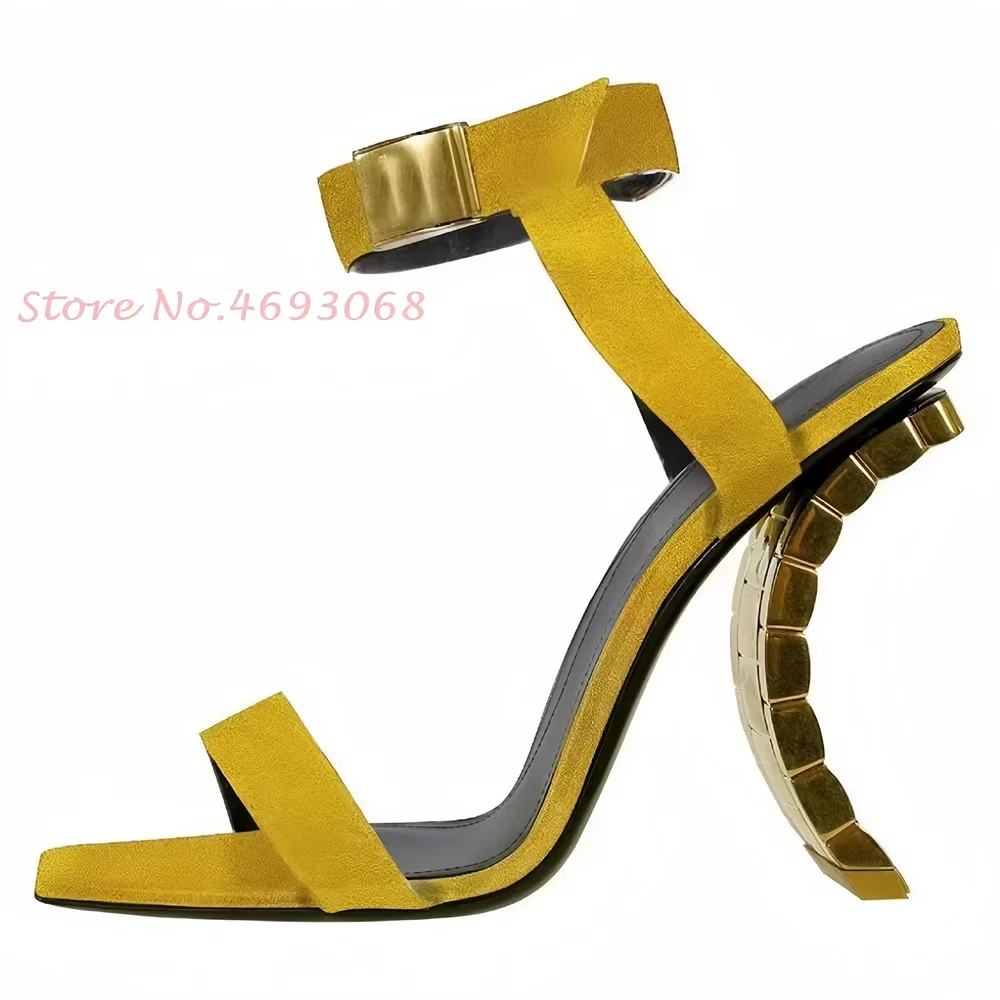 Strange Style Sandals Women Casual Gold Metal Watch Luxury Brand Sandal Ankle Wrap Fashion Peep Toe Party High Heels Women Shoes