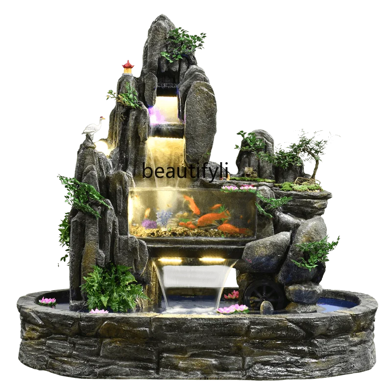 Artificial Mountain and Fountain Large Fish Pond Garden Courtyard Landscaping Decoration Club Hotel Landscape Bonsai