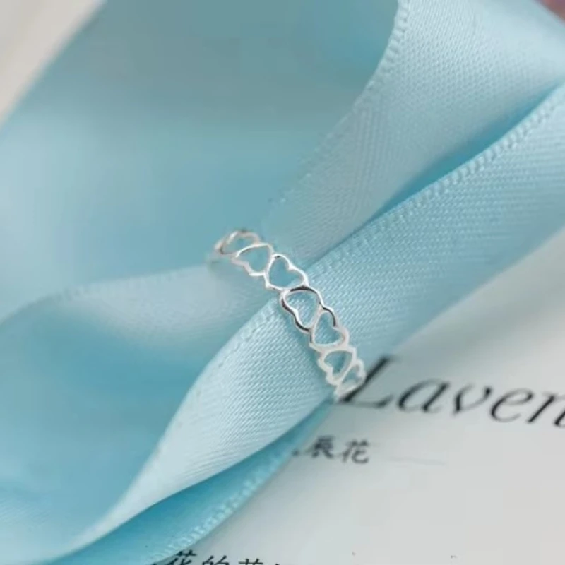 Anillos abiertos de corazón de Plata de Ley 925 para mujer, hipoalergénico, joyería de moda para niña